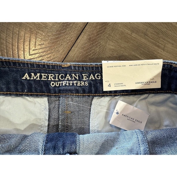 NWT AEO American Eagle Hi-Rise Festival Mini Denim Patchwork Jean Skirt Size 4 - Picture 4 of 12